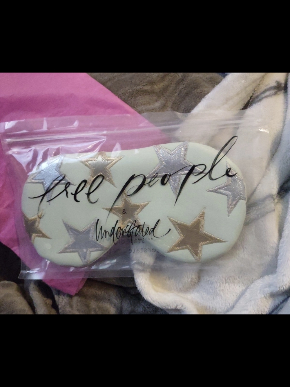 NEW Free People Mint Star Appliqué Sleep Mask with Metallic Stars